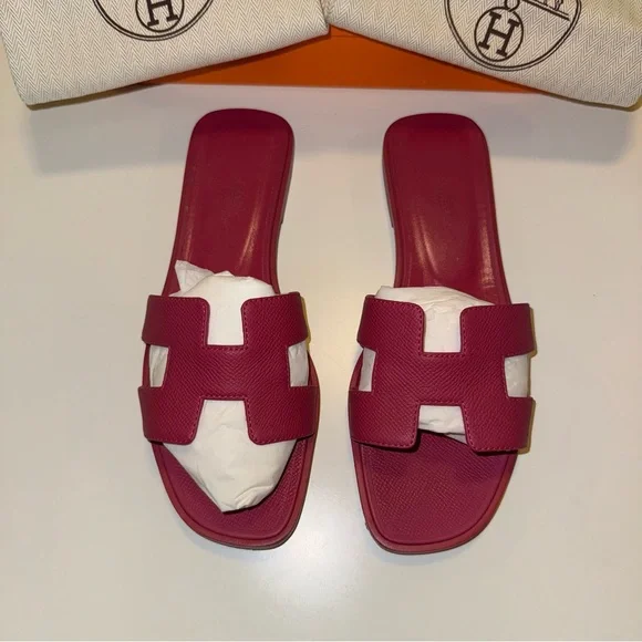 HERMES ORAN SANDALS, PINK POURPRE COLOR, SIZE 37.5 with BOX and DUSTBAGS - Picture 11 of 15